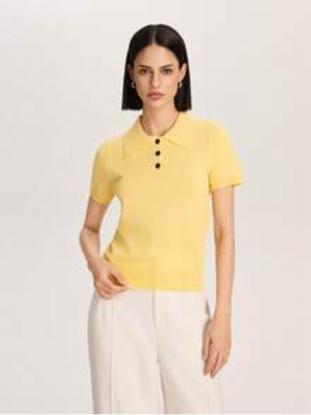 ZARA Short Sleeve Fine Knit Polo Top Sweater in Butter Yellow Sz Medium NEW